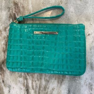 Brahmin Croc Embossed Leather Wristlet Wallet In Turquoise Green
